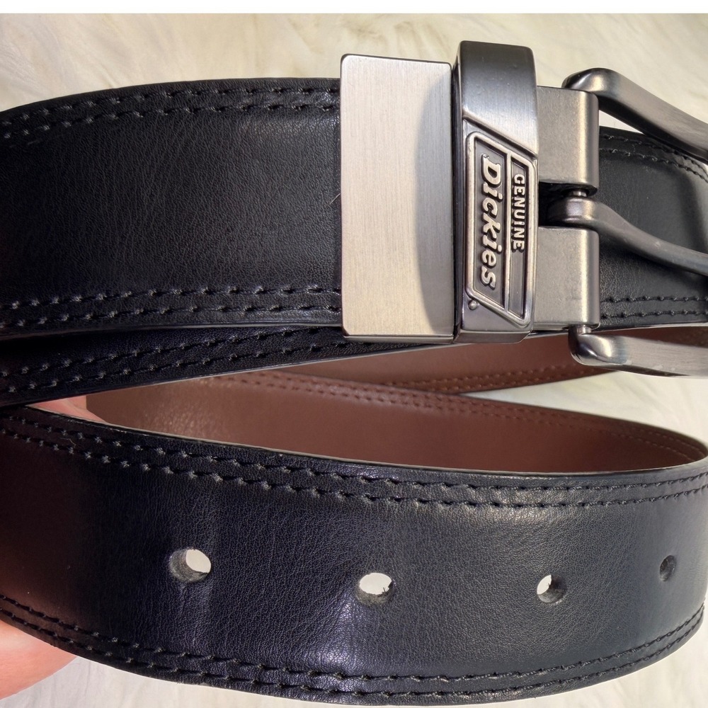 Dickies Mens Reversible Leather Belt Black Brown Gunmetal Swivel Buckle 36 788